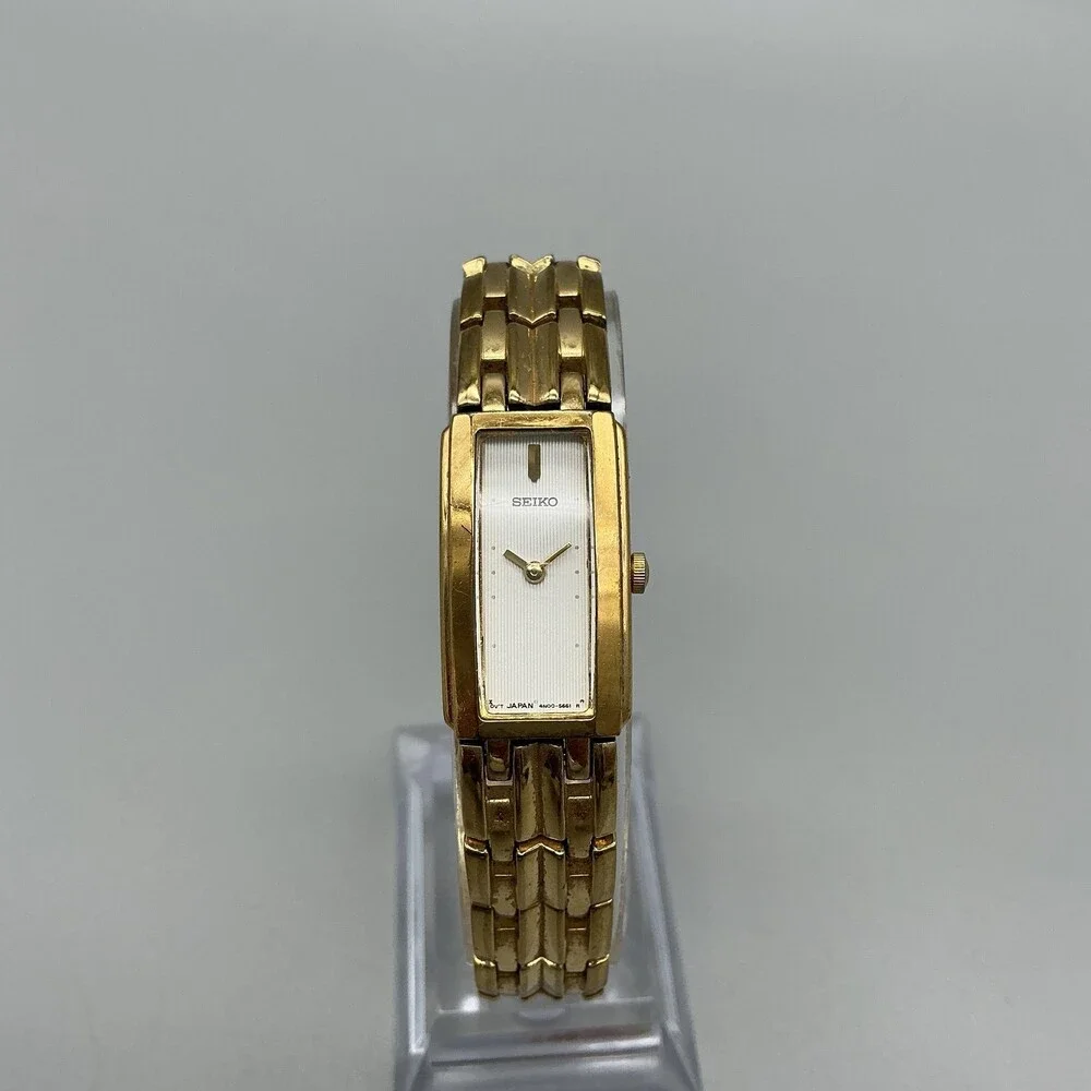 Seiko Womens Watch 15mm White Dial Gold Tone Bracelet 4N00-7089 New Battery 7.5